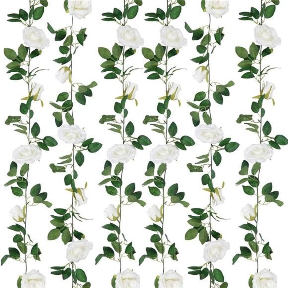 ArtificialRose Flower Garlands Set of 2Realistic Fake Rose Vines Greenery Leaves - Picture 1 of 7